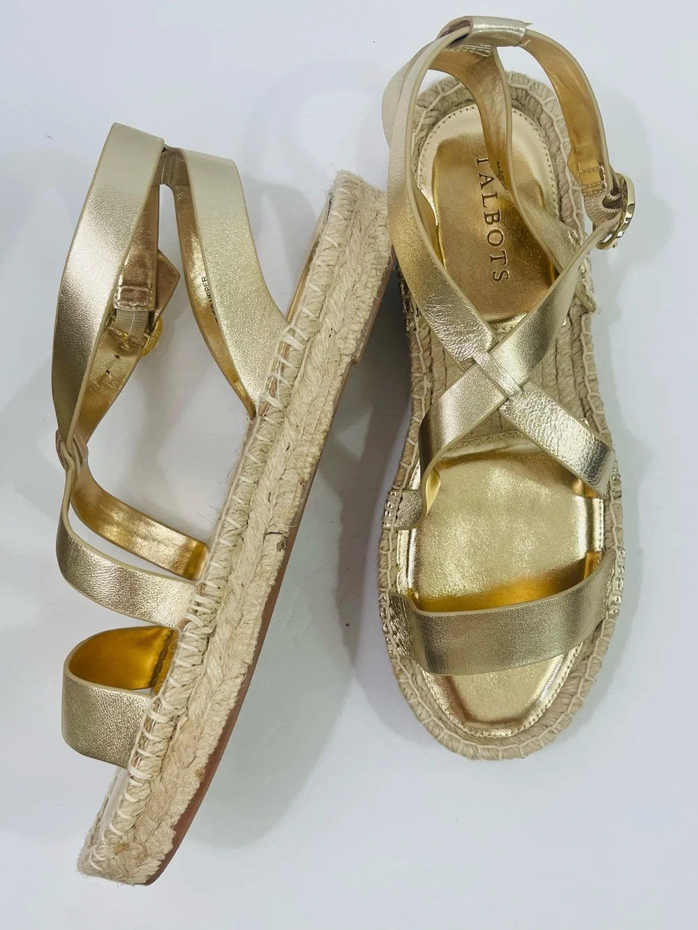 NWB Talbot’s Napa Leather Gold Espadrille Sandals - Women